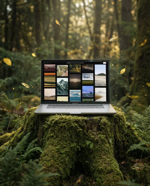 Enchanting MacBook Mockup in a Forest Scene