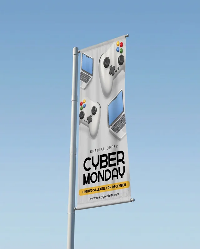 Minimalist Flagpole Mockup with Large White Banner