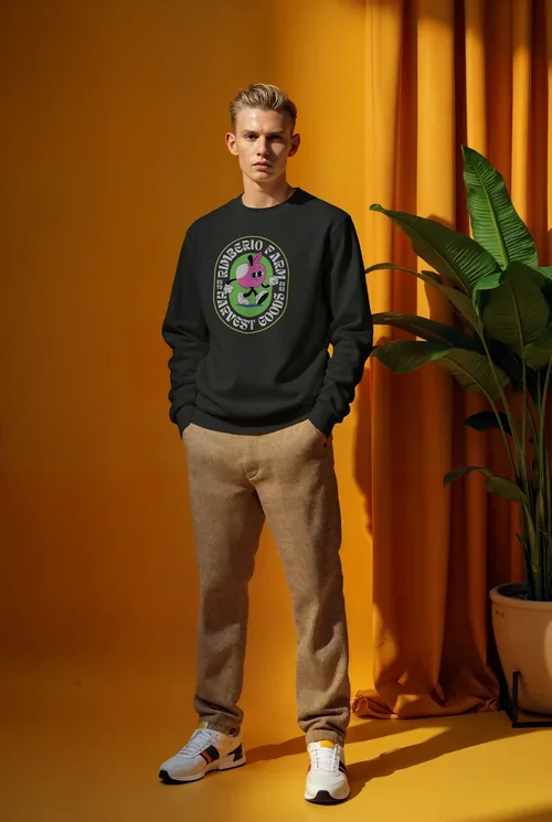 Stylish Mockup of a Young Male in a Cream Sweatshirt