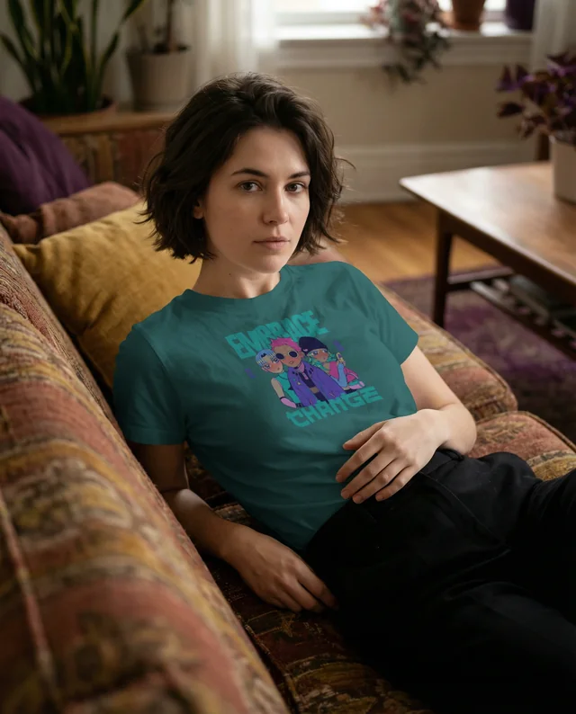 Cozy T-Shirt Mockup of a Young Woman Relaxing