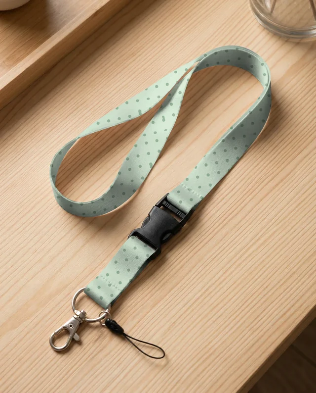 Elegant White Lanyard Mockup on Light Wooden Surface