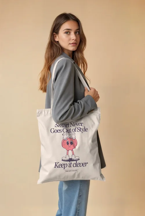 Stylish Tote Bag Mockup Featuring a Confident Woman