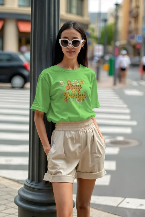 Stylish T-Shirt Mockup with Vibrant Urban Background