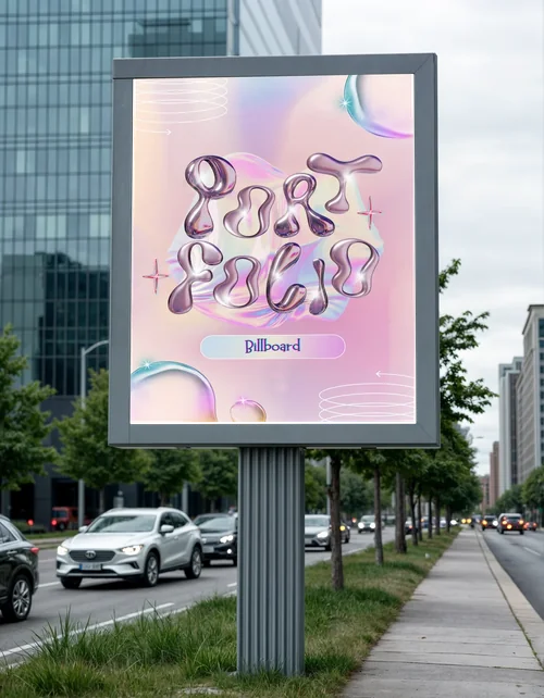 Urban Billboard Mockup: Modern City Street Scene