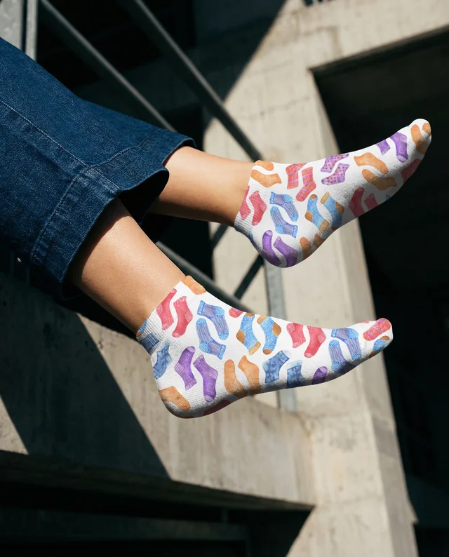 Playful Mockup of Feet in White Socks on Concrete Ledge