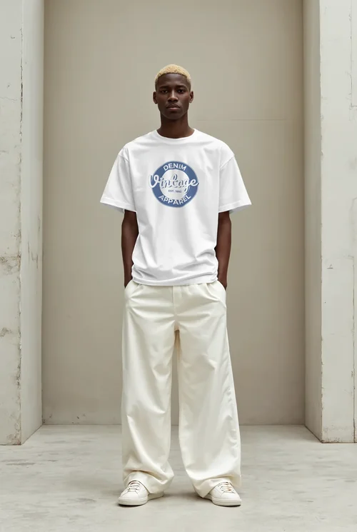 Modern T-Shirt Mockup Featuring Bold Male Supermodel