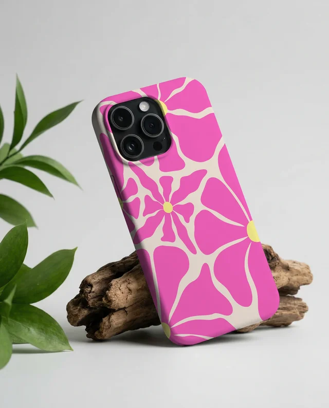 Elegant Mockup of a Glossy Phone Cover on Driftwood