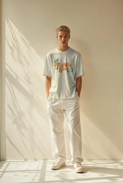 Stylish Mockup of T-Shirt in Minimalist Fashion Scene