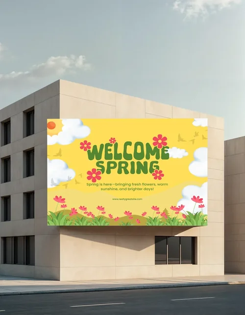 Modern Billboard Mockup on Beige Building - Urban Design