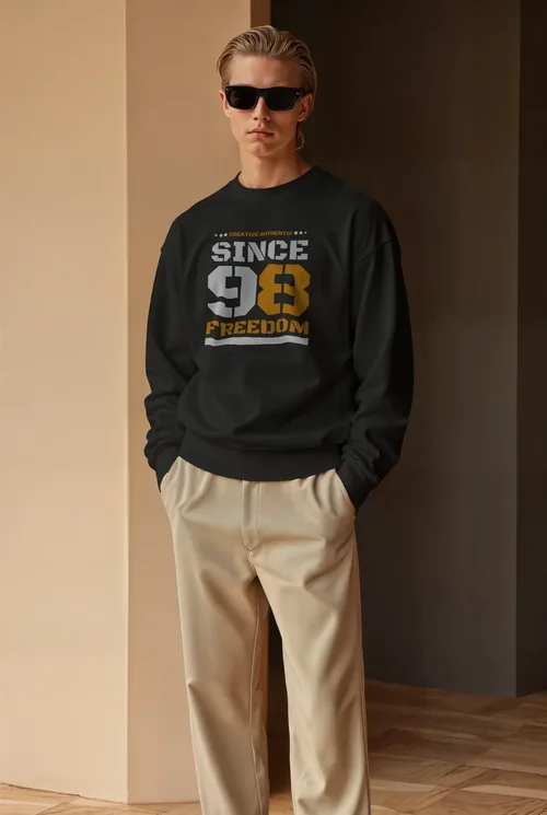 Stylish Mockup of a Young Male in a Cream Sweatshirt