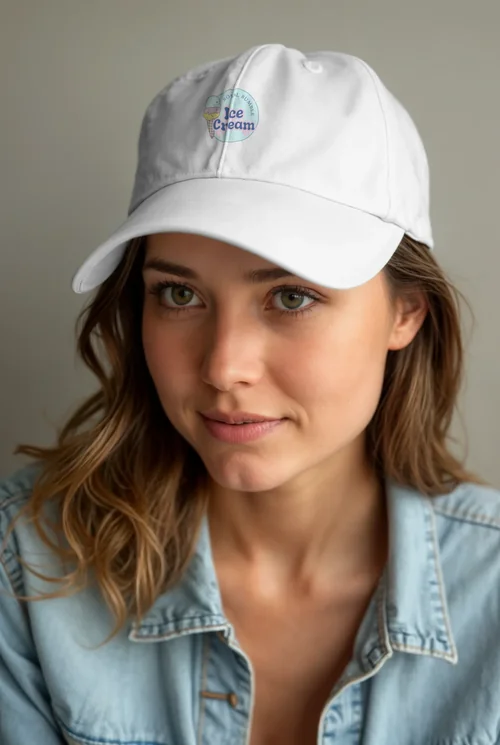 Stylish Mockup of a White Baseball Cap on a Young Woman