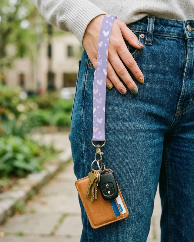 Stylish Lanyard Mockup with Keychain in Outdoor Scene