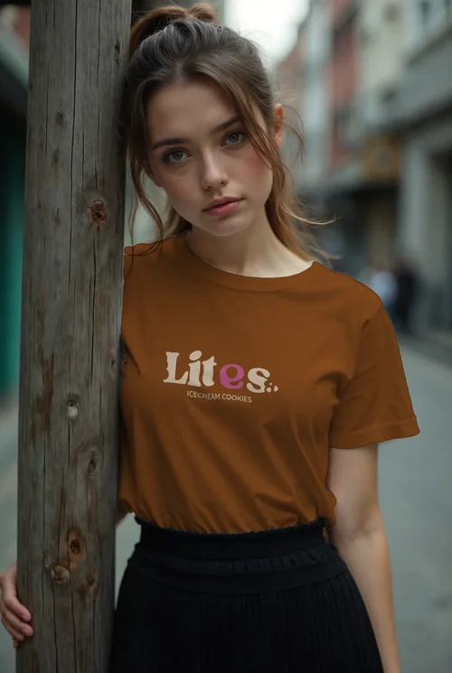 Stylish T-Shirt Mockup: Young Woman in Urban Setting