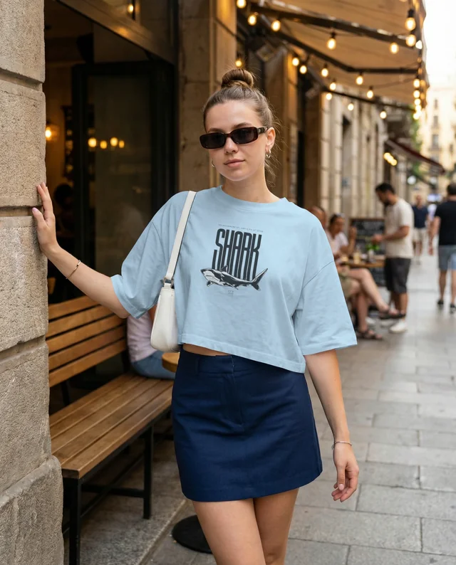 Stylish Mockup of a Young Woman in a Crop Top Outfit