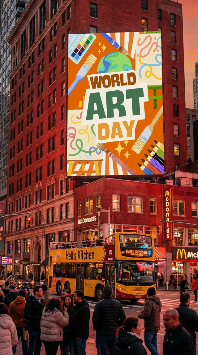 Urban Mockup of a Billboard in a Bustling City Scene