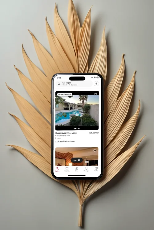 Elegant iPhone Mockup on Natural Palm Leaves - Minimalist