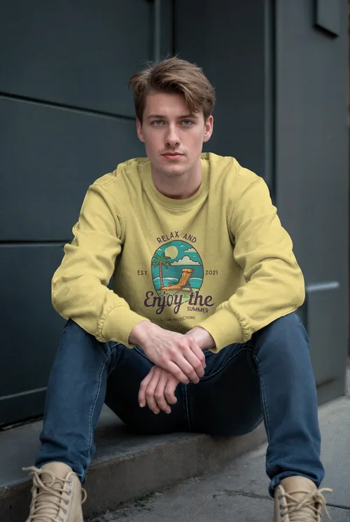 Stylish Mockup of Casual Sweatshirt on Young Man