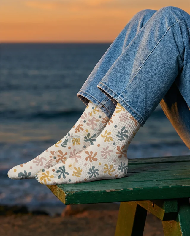 Relaxing Beach Mockup Featuring Feet in White Socks