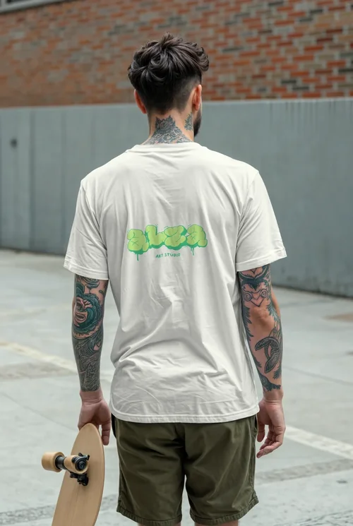 Casual T-Shirt Mockup with Skateboard Style