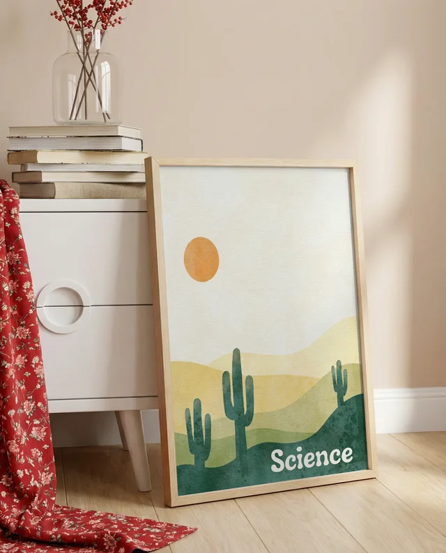 Cozy Mockup Poster with Wooden Frame and Nightstand