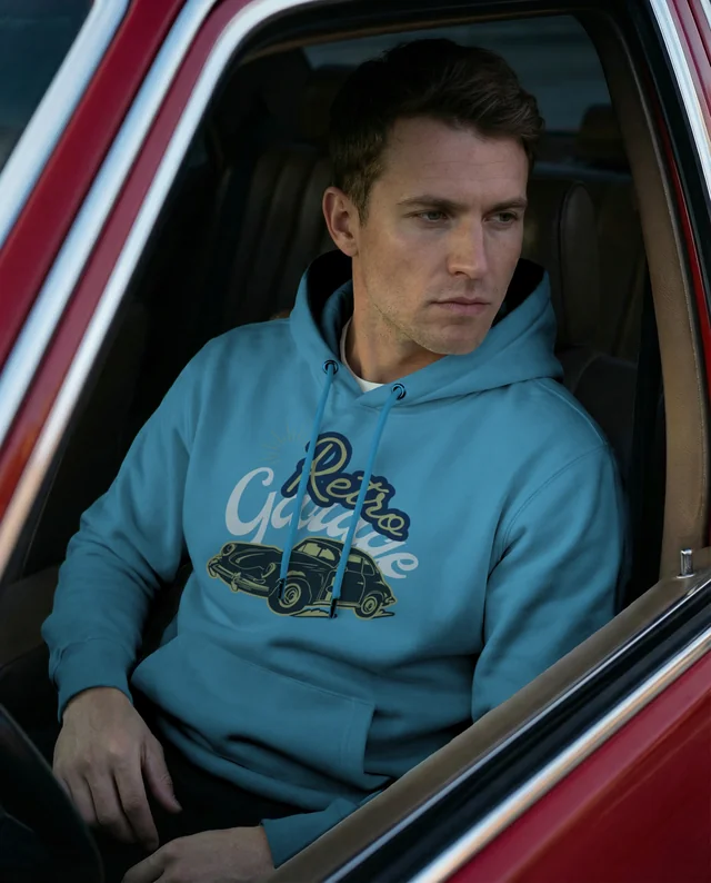 Vintage Car Mockup Featuring Relaxed Hoodie Style