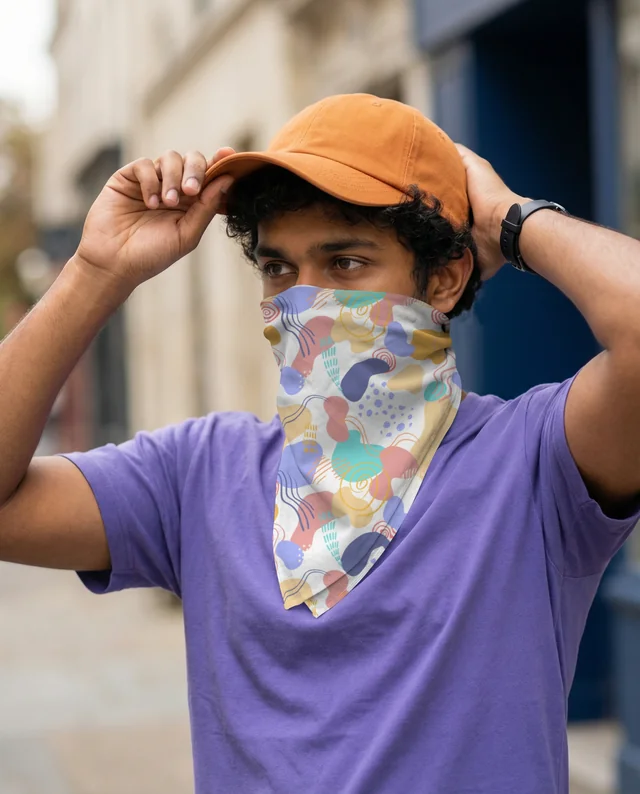 Casual Young Man in Orange Cap and White Bandana Mockup