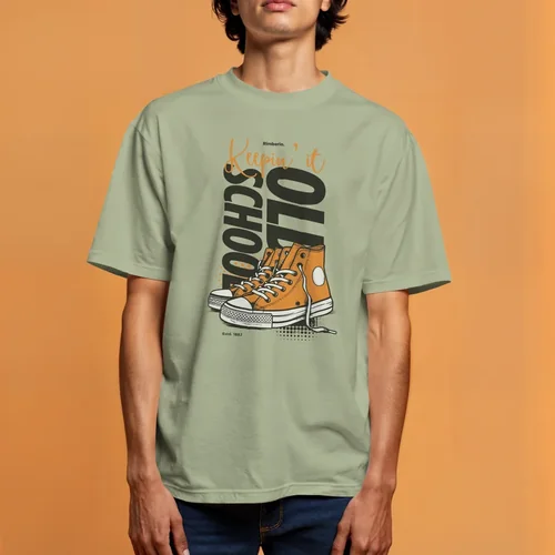 Bold Orange Background T-Shirt Mockup with Relaxed Fit