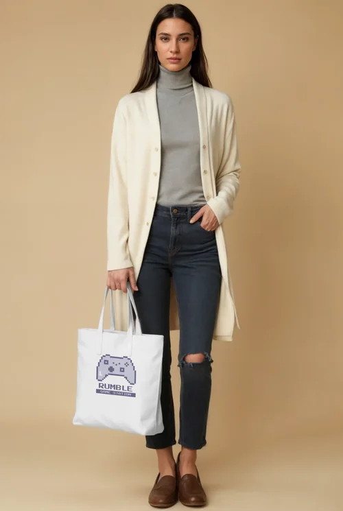 Stylish Mockup of a Tote Bag in Casual Fashion Setting