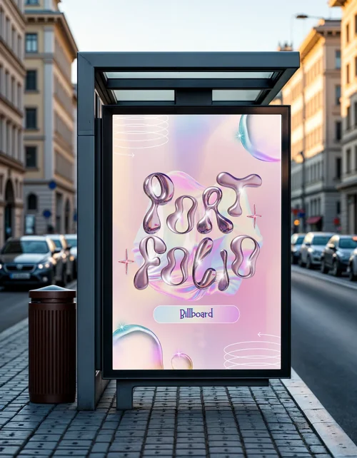Urban Billboard Mockup at Bus Stop - European Design