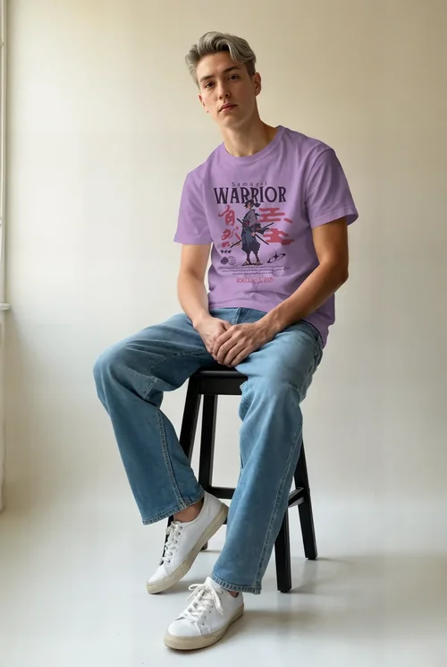 Mockup of T-Shirt on Young Model with Light Background