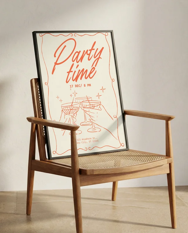 Modern Poster Mockup with Minimalist Wooden Chair