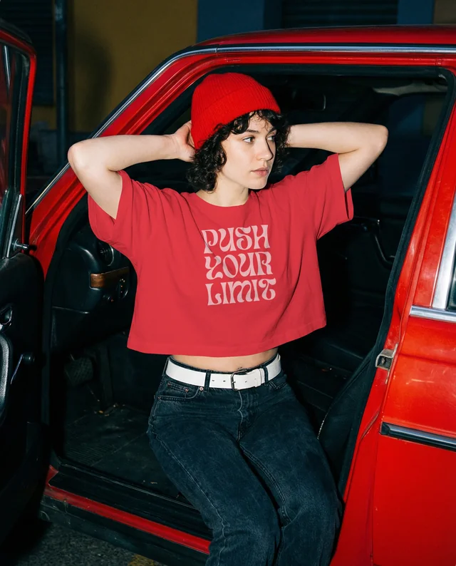 Chic Crop Top Mockup with Vintage Car and Urban Vibes