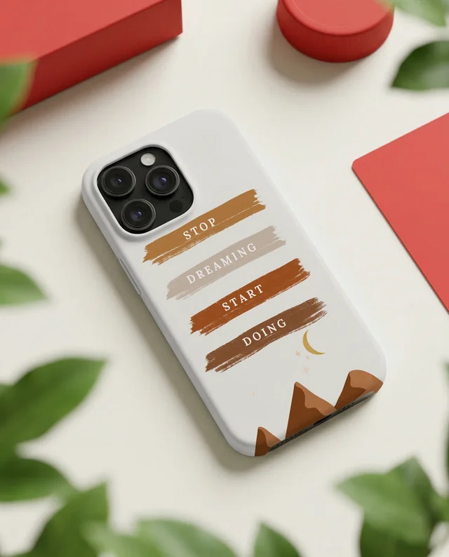 Sleek White Phone Cover Mockup with Vibrant Geometric Shapes