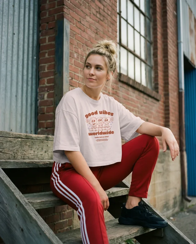 Casual Mockup of a Young Woman in a Crop Top and Pants