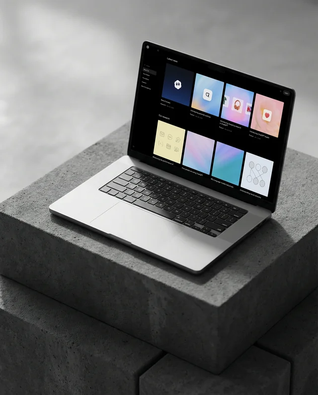 Minimalist MacBook Mockup on Concrete Pedestal