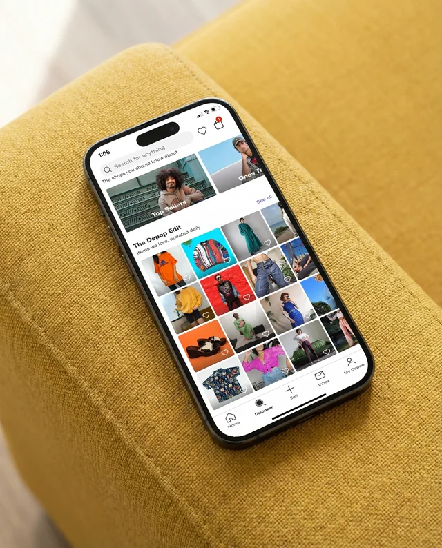 Modern iPhone Mockup on Vibrant Yellow Couch