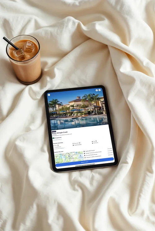 Elegant iPad Mockup on Cream Bedsheets with Coffee