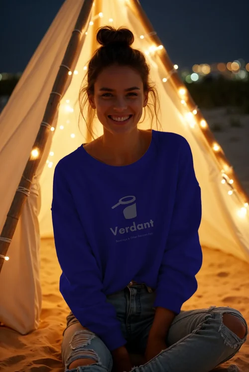Mockup of a Smiling Woman in a Cozy Sweatshirt