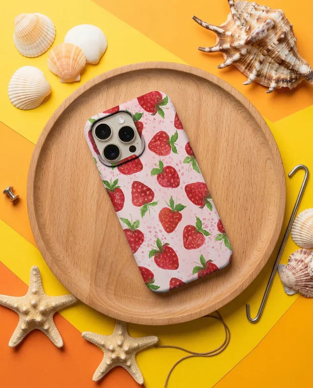 Minimalist Phone Cover Mockup on Vibrant Wooden Plate