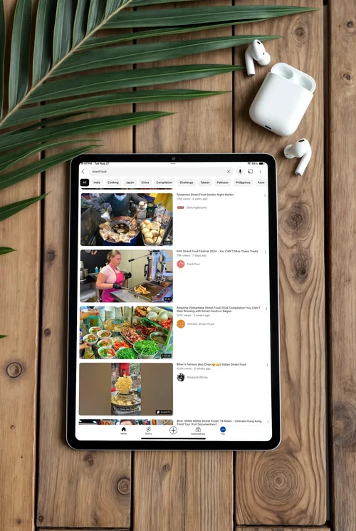 Black iPad Pro Mockup on Rustic Wooden Surface