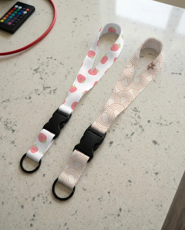 Elegant Mockup of White Lanyard Straps with Black Hardware