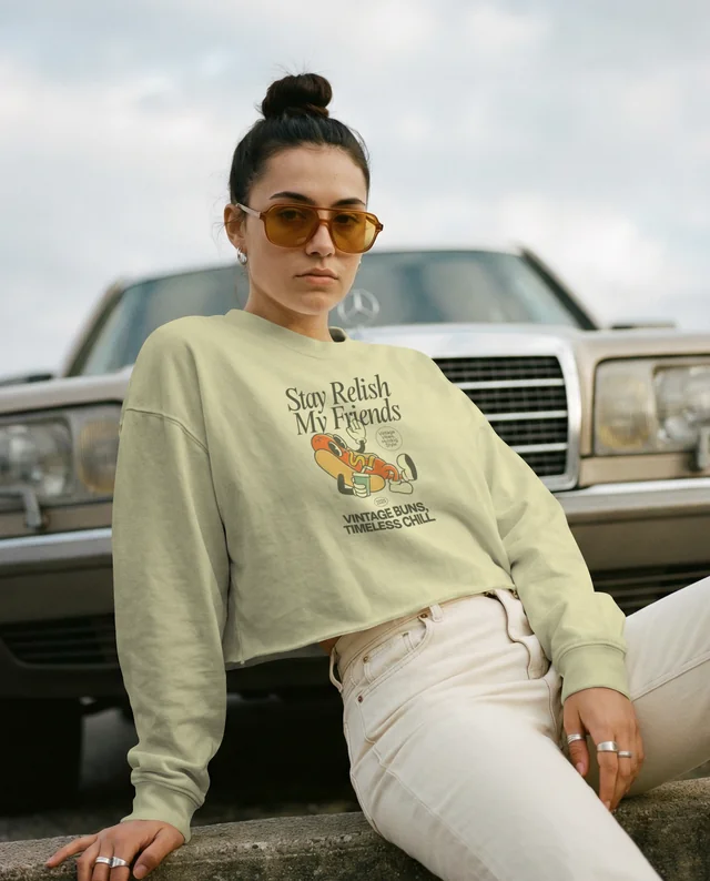 Casual Young Woman in Stylish Crop Top Mockup Image