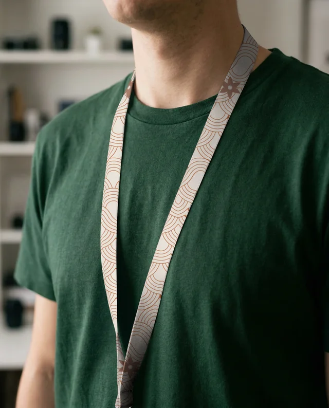 Casual Mockup of Person with White Lanyard and T-Shirt