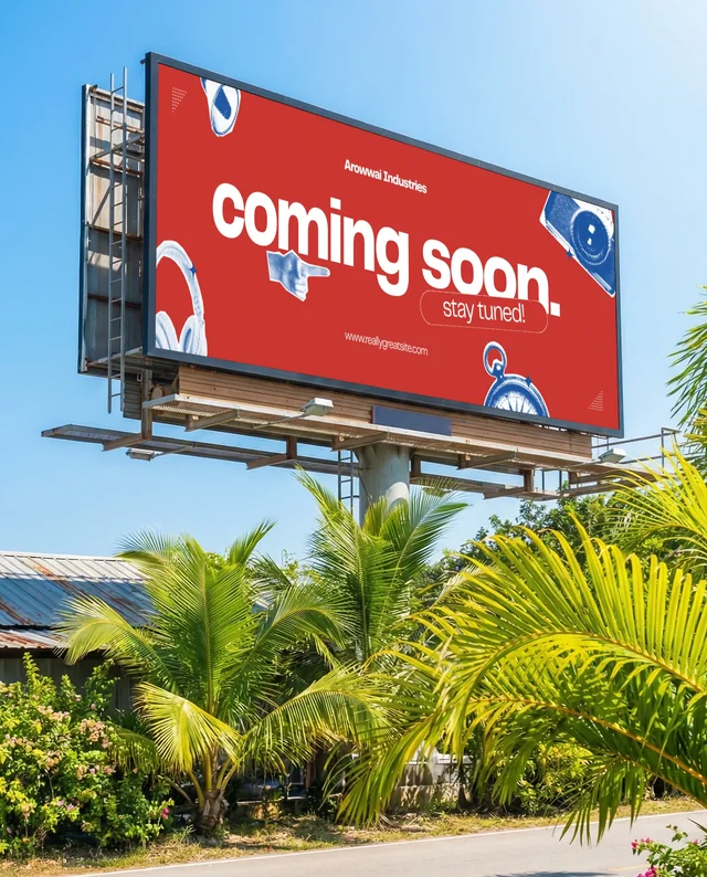 Tropical Billboard Mockup Against Clear Blue Sky