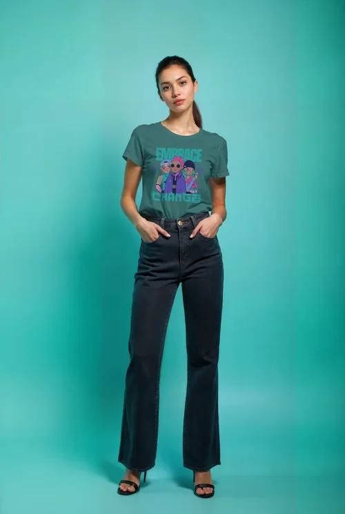 Vibrant Turquoise Background T-Shirt Mockup for Fashion