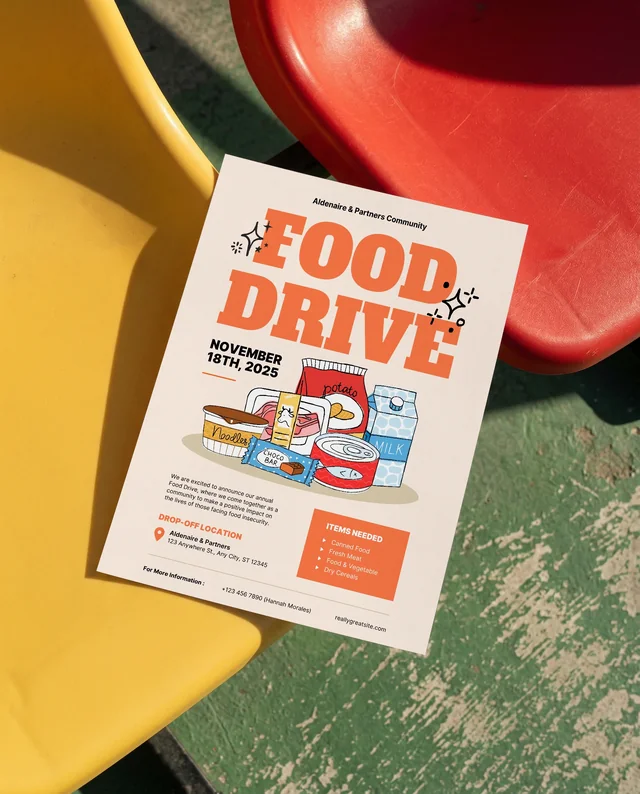 Colorful Plastic Chairs Mockup with Flyer on Yellow Chair