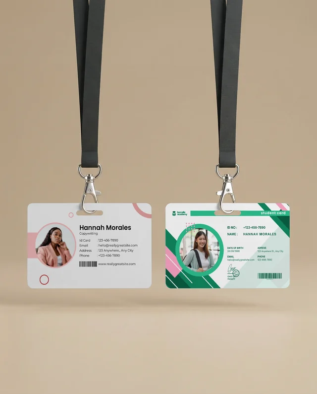 Minimalist ID Card Mockup with Black Lanyards