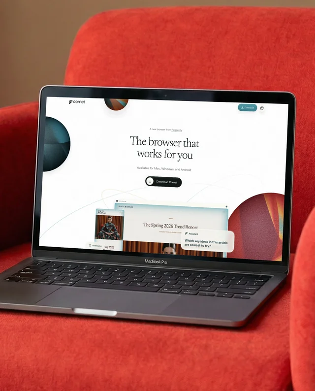 Sleek MacBook Mockup on a Vibrant Red Armchair