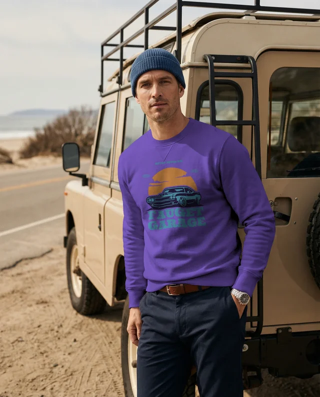 Stylish Sweatshirt Mockup with Vintage Vehicle