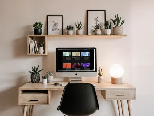 Modern Home Office Mockup with iMac and Stylish Decor